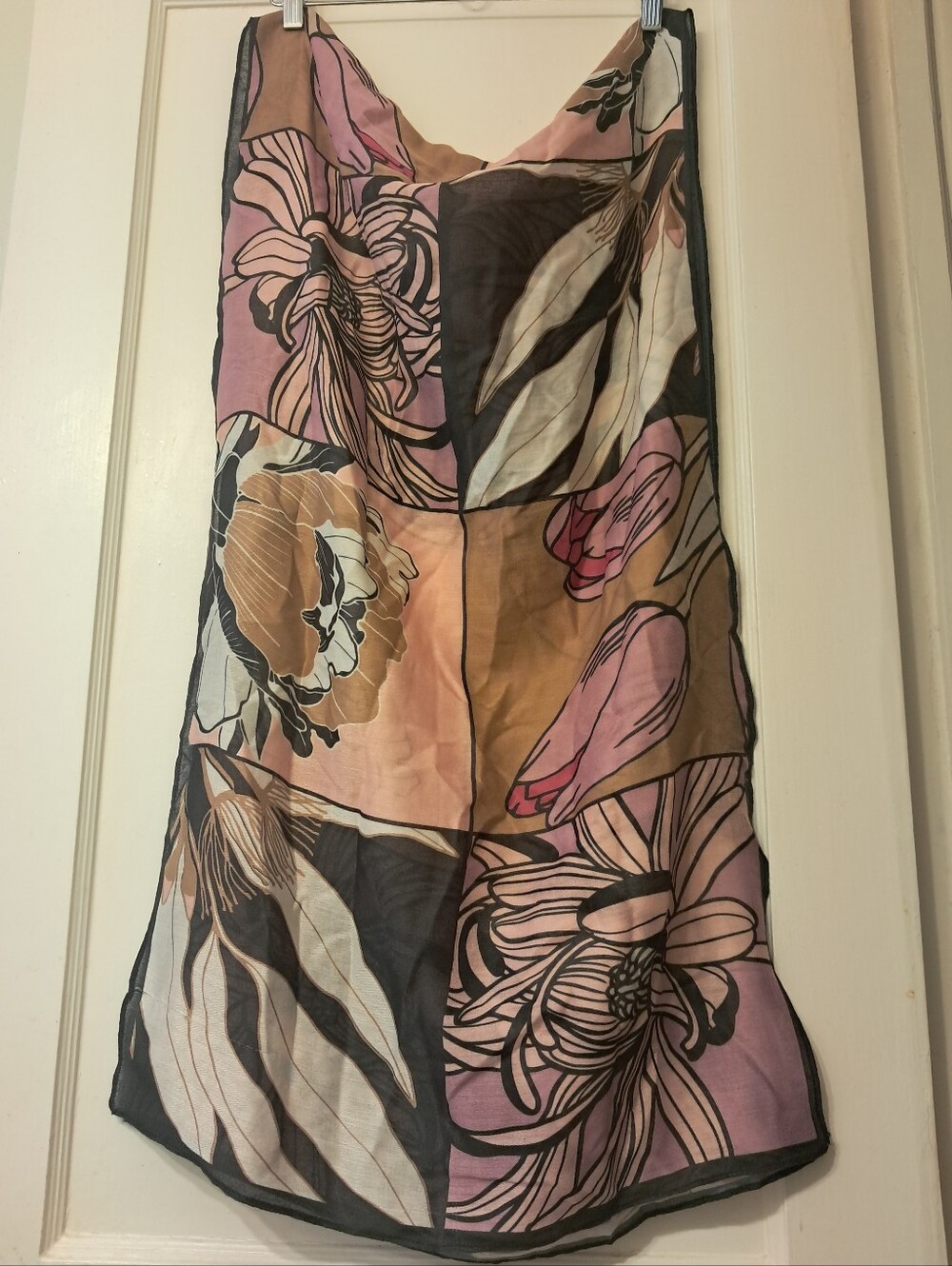Anne Klein Floral Colorblock Oblong Scarf Mauve Tan Black